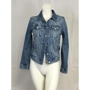 [306] J.Crew Jacket Women XS Blue Denim Button Front Classic Jean Trucker Casual
